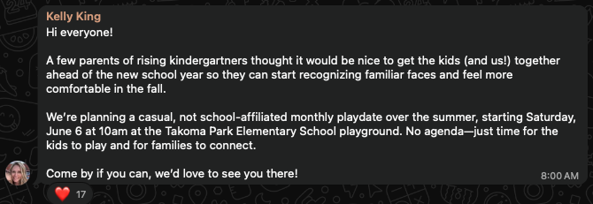 TPES WhatsApp Kindergarten Playdates