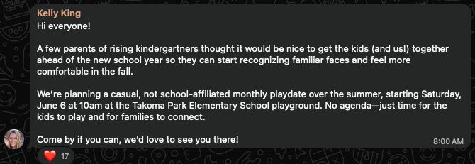 TPES WhatsApp Kindergarten Playdates