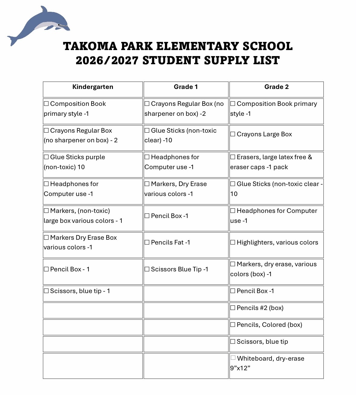 TPES Back to School Supply Lists 26:27