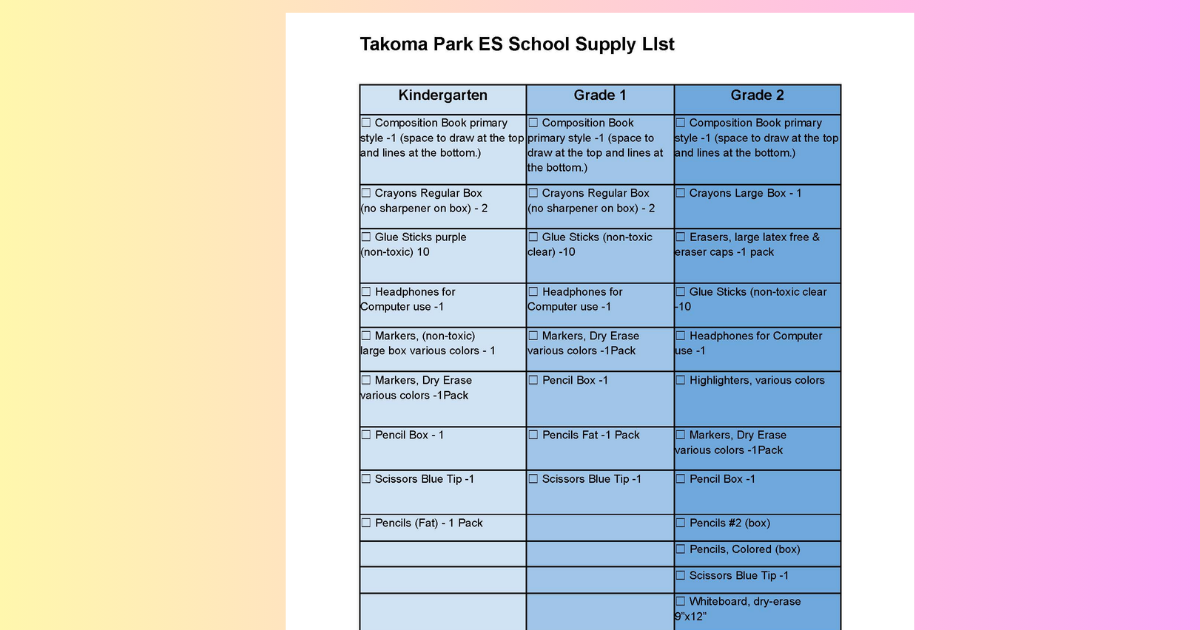 TPES School supply lists